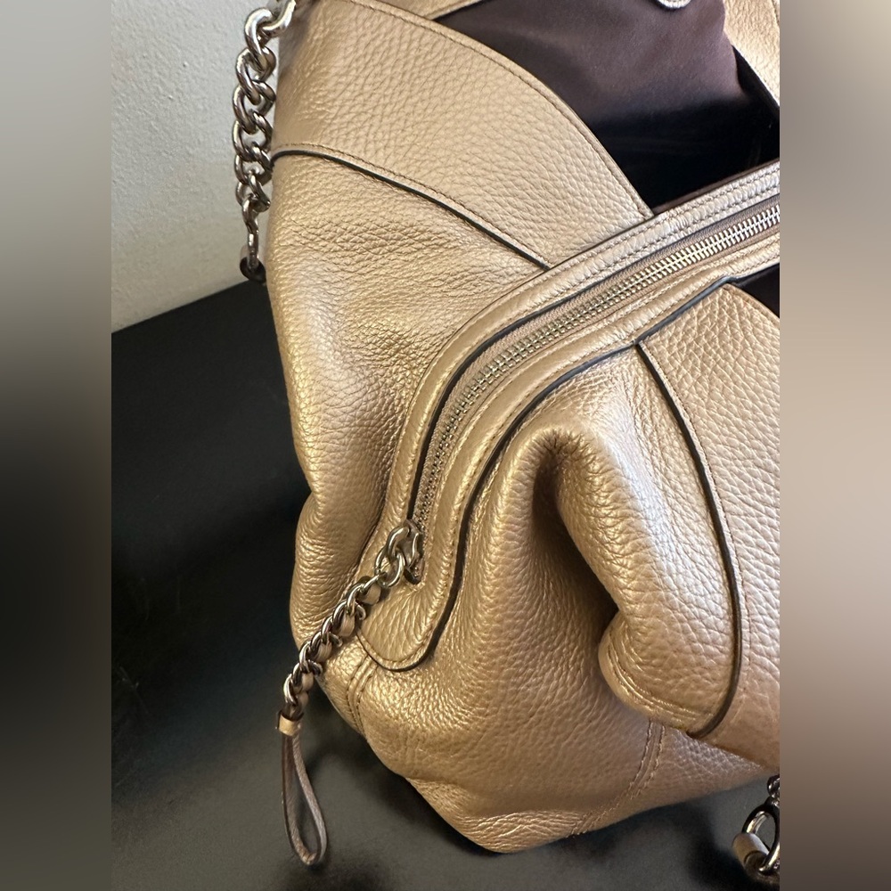 Coach Lexy Metallic Platinum Gold Triple Compartment Shoulder Bag EUC - Picture 11 of 14